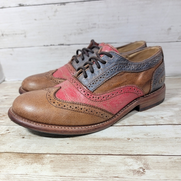 Bed Stu Shoes - Bed Stu Brown, Pink & Blue Leather Wingtip Oxfords